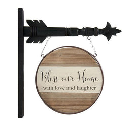 12.5 Inch Metal Framed Wood BLESS OUR HOME Arrow Rep