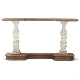 62 Inch Whitewashed & Gold Distressed Console Table