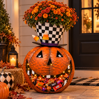 Metal Crazy Halloween Pumpkin w/ Planter Hat 28.75"