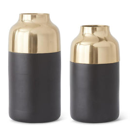 Gold Metal and Dark Wood Vases