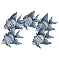 Blue White Fish School Wall Art 29x20" - Metal & Capiz Art