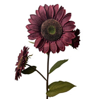 Giant Vintage Fabric Sunflower Spray x3 - 52" - Burgundy