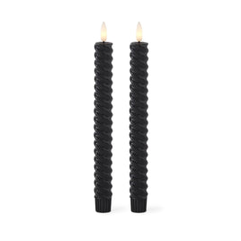 Set of 2 9.75 Inch Black Spiral LED Taper Candles