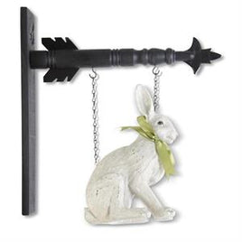 11.5 Inch Sitting White Rabbit w/Green Ribbon