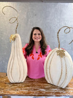 Set of 2 Ivory and Antique Gold Metal Pumpkins 43.5” & 33.5”