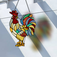 15.25"H Roland the Red Rooster Stained Glass Window Panel