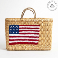 Patriotic Rattan Market Basket: Large / Navy Ticking Stripe