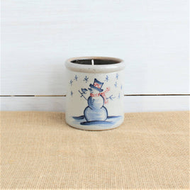 Rowe Pottery Candle Crock: Snowman