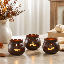 Halloween Bronze Jack-O'-Lantern Candle Holder 3.5"