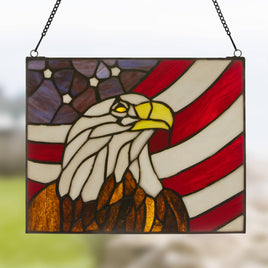 9.5"H Americana Eagle Stained Glass Window Panel