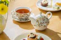 Blue & Gold Daisy Fine Porcelain Tea For One Set w/ Gift Box