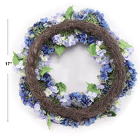 24" Mixed Blue Hydrangea Wreath - Lifelike Floral Decor