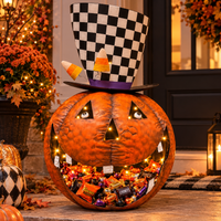 Metal Crazy Halloween Pumpkin w/ Planter Hat 28.75"