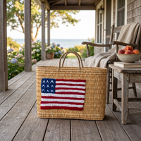 Patriotic Rattan Market Basket: Large / Navy Ticking Stripe
