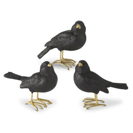 3.25 Inch Glittered Black Resin Birds