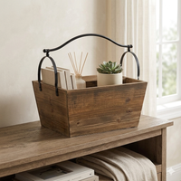 Wood Basket with Metal Handle