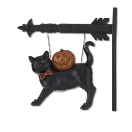 Arrow Replacement 11.75 Inch Black Resin Cat w/Bow Tie & LED Jack O Lantern