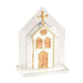 Gold Church On Silver Painted Acrylic Church