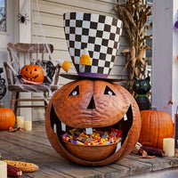 Metal Crazy Halloween Pumpkin w/ Planter Hat 28.75"