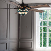 52"W Monroe 5-Blade Remote-Controlled Ceiling Fan: Amber/Aqua/Blue