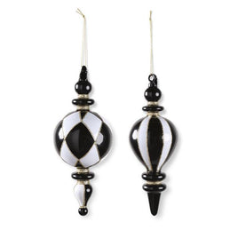 Glass Finial Black & White Harlequin Ornament