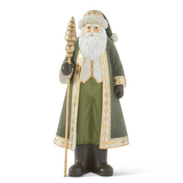 16.5 Inch Sage Green Velvet Santa w/Christmas Tree Staff