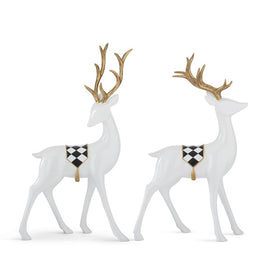 Gold Antler Glossy White Resin Deer Set