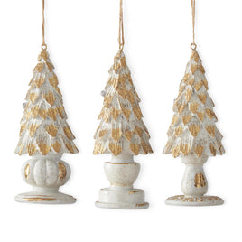 4.5 Inch Whitewashed Tree w/Gold Leaves on Base Ornament