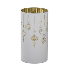 7.75 Inch White Glass Laser Engraved Ornament Candle Slipcover