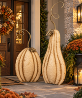 Set of 2 Ivory and Antique Gold Metal Pumpkins 43.5” & 33.5”