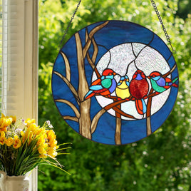 16"H Astrid Blue Birds in the Night Sky Window Panel