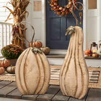 Set of 2 Ivory and Antique Gold Metal Pumpkins 43.5” & 33.5”