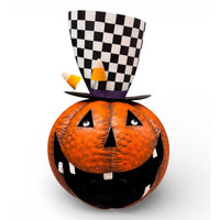 Metal Crazy Halloween Pumpkin w/ Planter Hat 28.75"