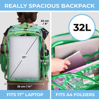 Clear Backpack For School XL | Top YKK® Zip | Green Rhino: Green Rhino