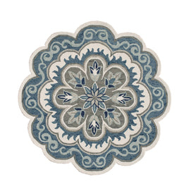 Nia Classic Scalloped Edge Hand-Tufted Wool Indoor Area Rug: Blue/Gray / 6' Round