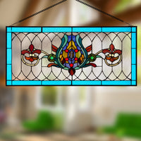 30"L Victorian Stained Glass Pub Window Panel