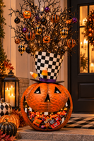 Metal Crazy Halloween Pumpkin w/ Planter Hat 28.75"