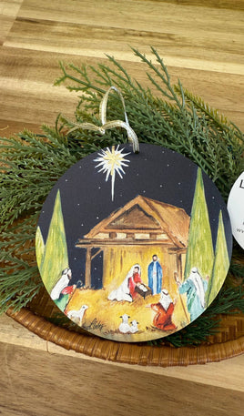 Navy Nativity Wood Ornament