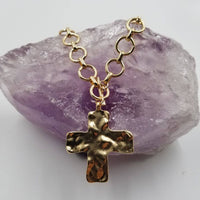 Hammered Cross Front Toggle Necklace