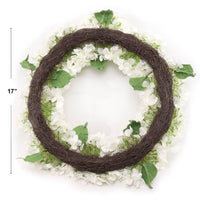 Cloud White Hydrangea Wreath: 24" Wide With Grapevine Ring