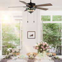 52"W Monroe 5-Blade Remote-Controlled Ceiling Fan: Amber/Aqua/Blue