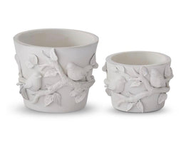 White Resin Round Bird Container