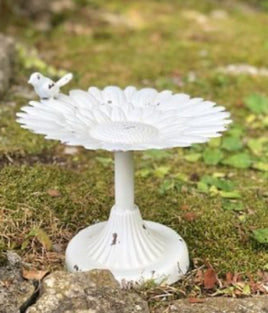 White Distressed Mini Bird Bath