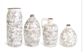 Ceramic Cream Crackle w/Gray Floral Vase