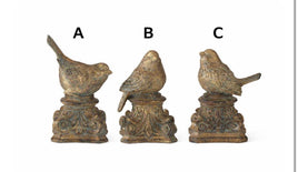 7 Inch Gold Patina Resin Bird on Scroll Pedestal