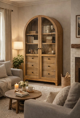 Mitchell Smooth Pecan Curved Display Cabinet