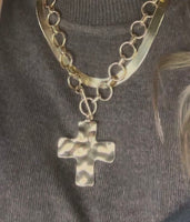 Hammered Cross Front Toggle Necklace