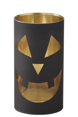 7.75 Inch Black Jack o Lantern Glass Cylinder Candle Slip Cover