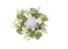 15 Inch Soft Green Mixed Foliage & White Hydrangeas