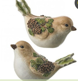 4” Resin Leaf and Pinecone Bird